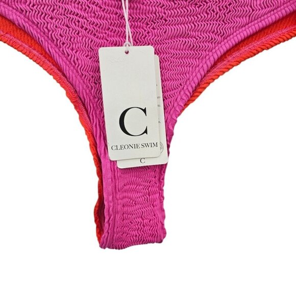Cleonie Swim Womens XS/S Pink Orange Crinkle Bikini Bottoms with Side Rings NWT - Picture 3 of 3